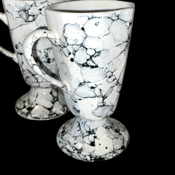 Set of 4 Ceramic Coffee Mugs Cups White and Gray Marble Design - Picture 5 of 5